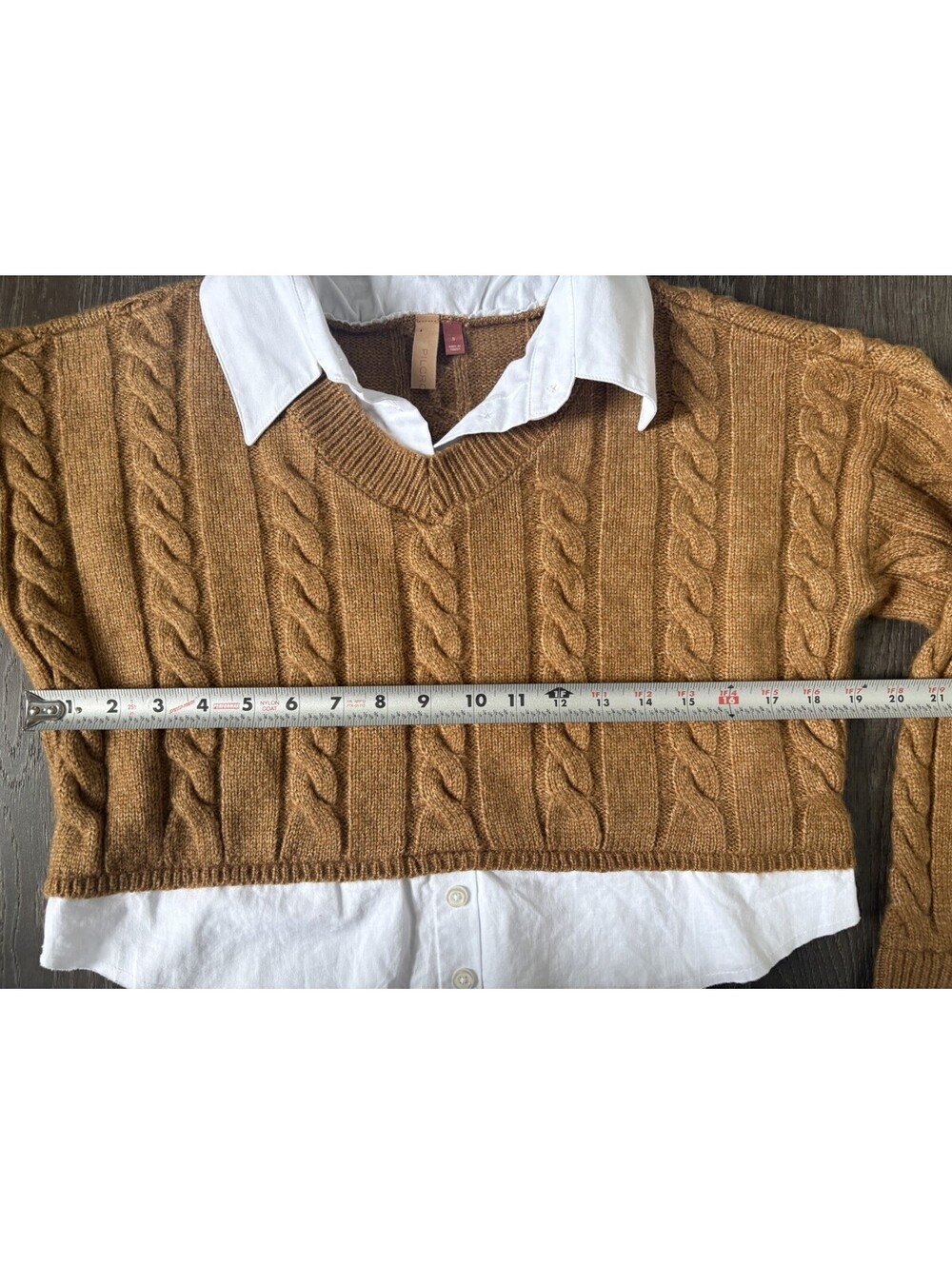 Anthropologie Pilcro Cable Knit Twofer Sweater Womens Small Brown Cotton Cropped - Picture 2 of 9